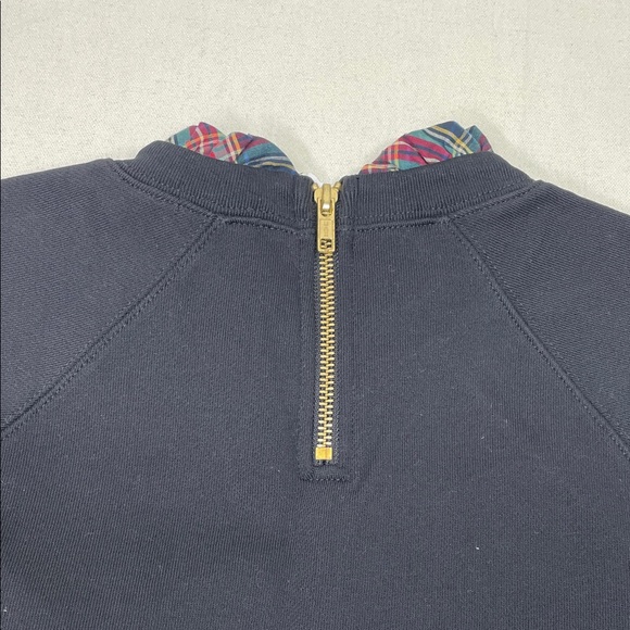 J. Crew Factory Women's Navy Sweater with Plaid Trim - Picture 3 of 4